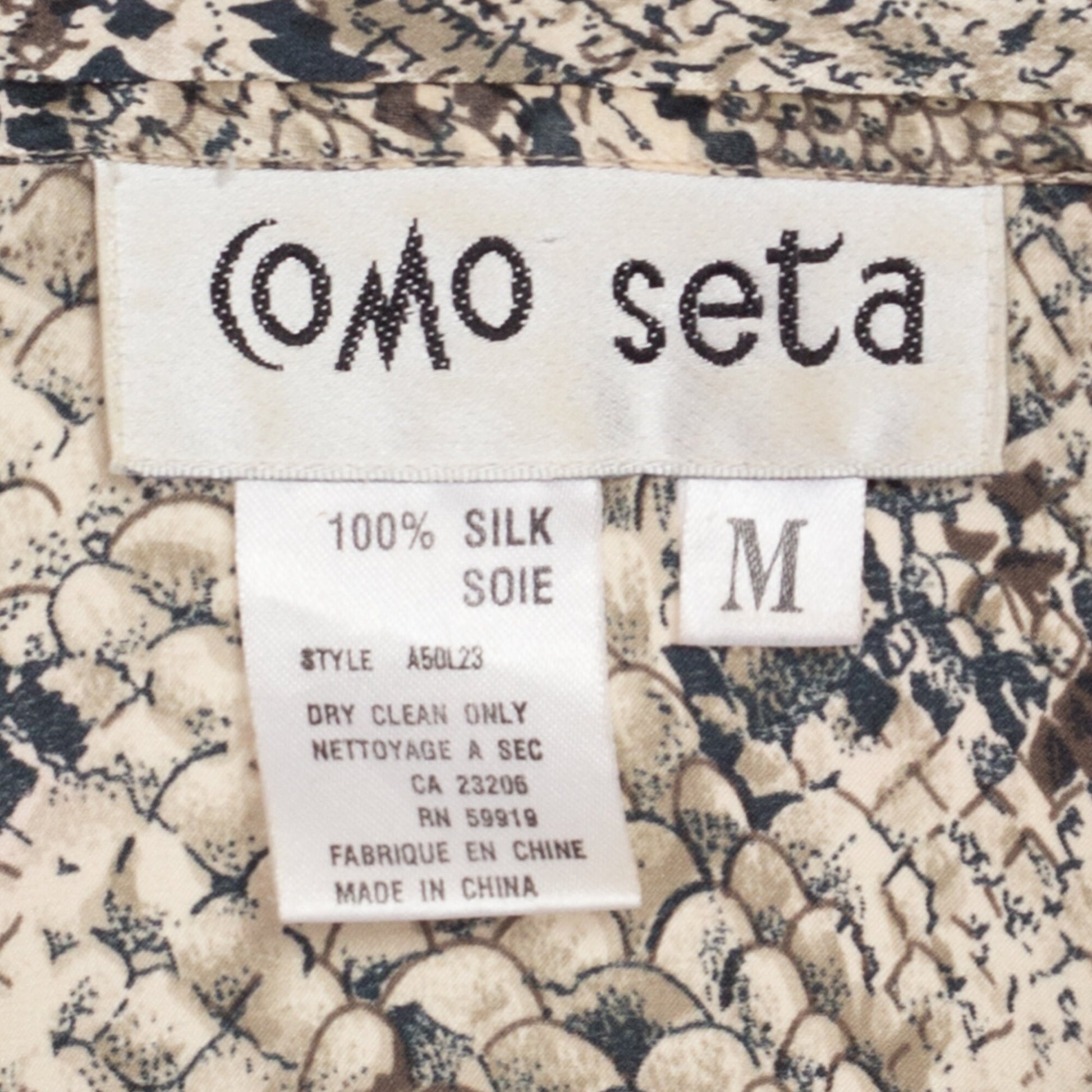 Medium 90s Silk Snakeskin Print Blouse | Vintage Brown Animal Print Long Sleeve Collared Button Up Top