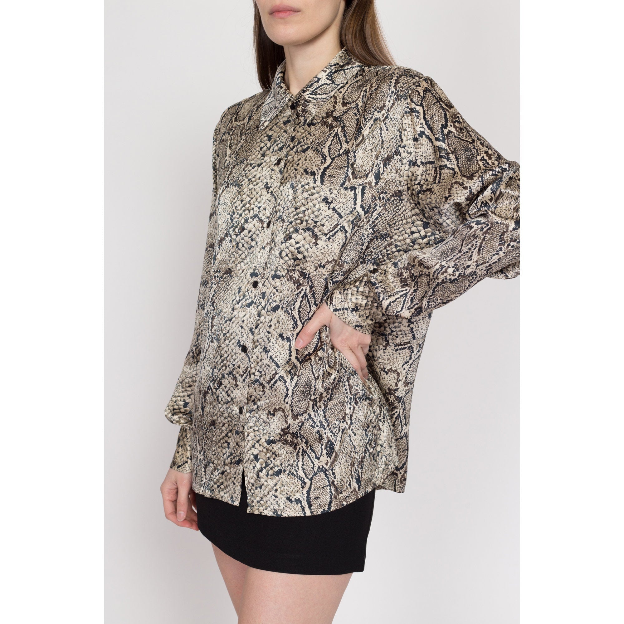 Fashion Snake Skin Print Silk Blouse