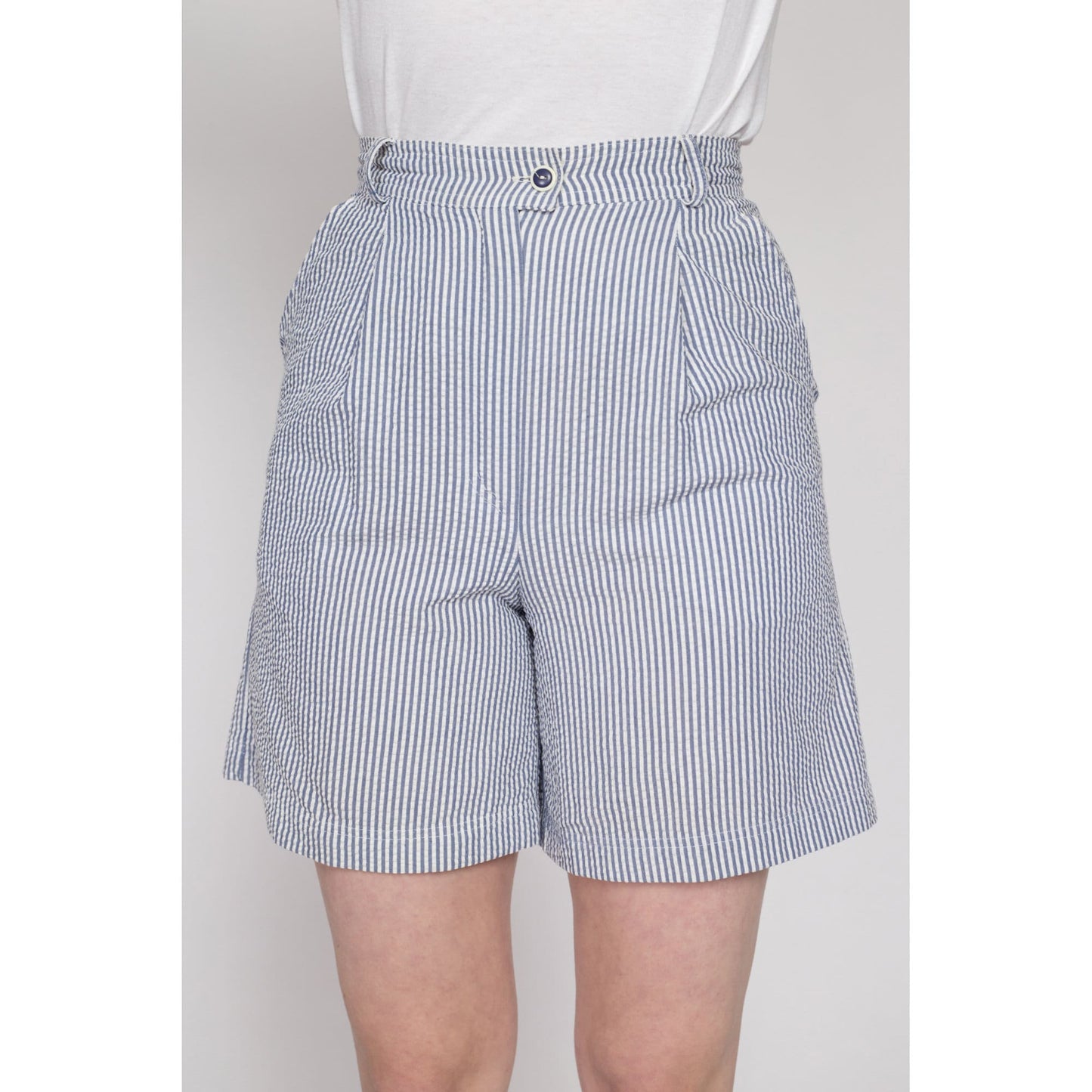 Small Y2K Seersucker Shorts & Blazer Matching Set | Vintage Preppy Blue White Striped Summer Two Piece Outfit