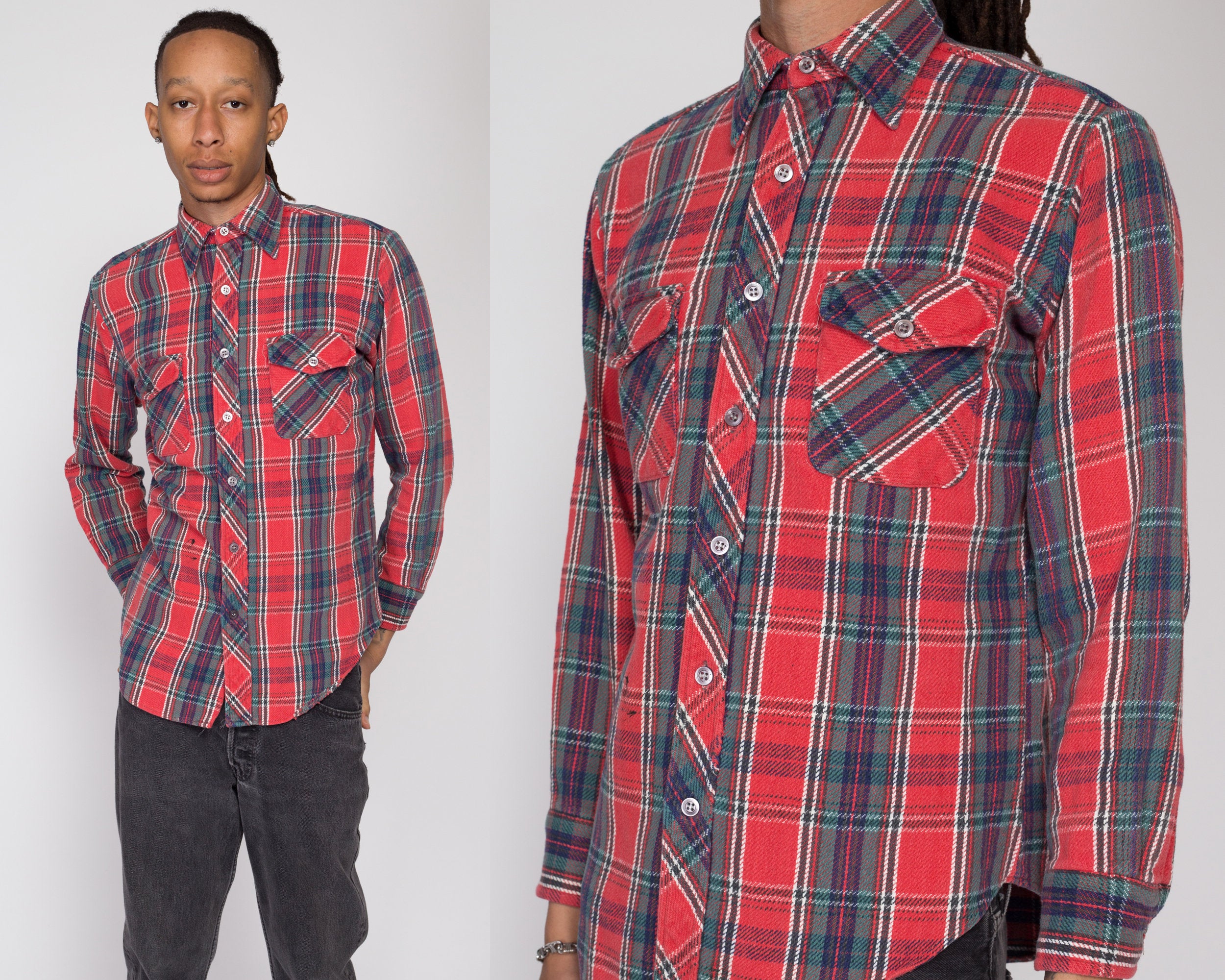 Medium 80s Kingsport Red Plaid Flannel Shirt l Flying Apple Vintage